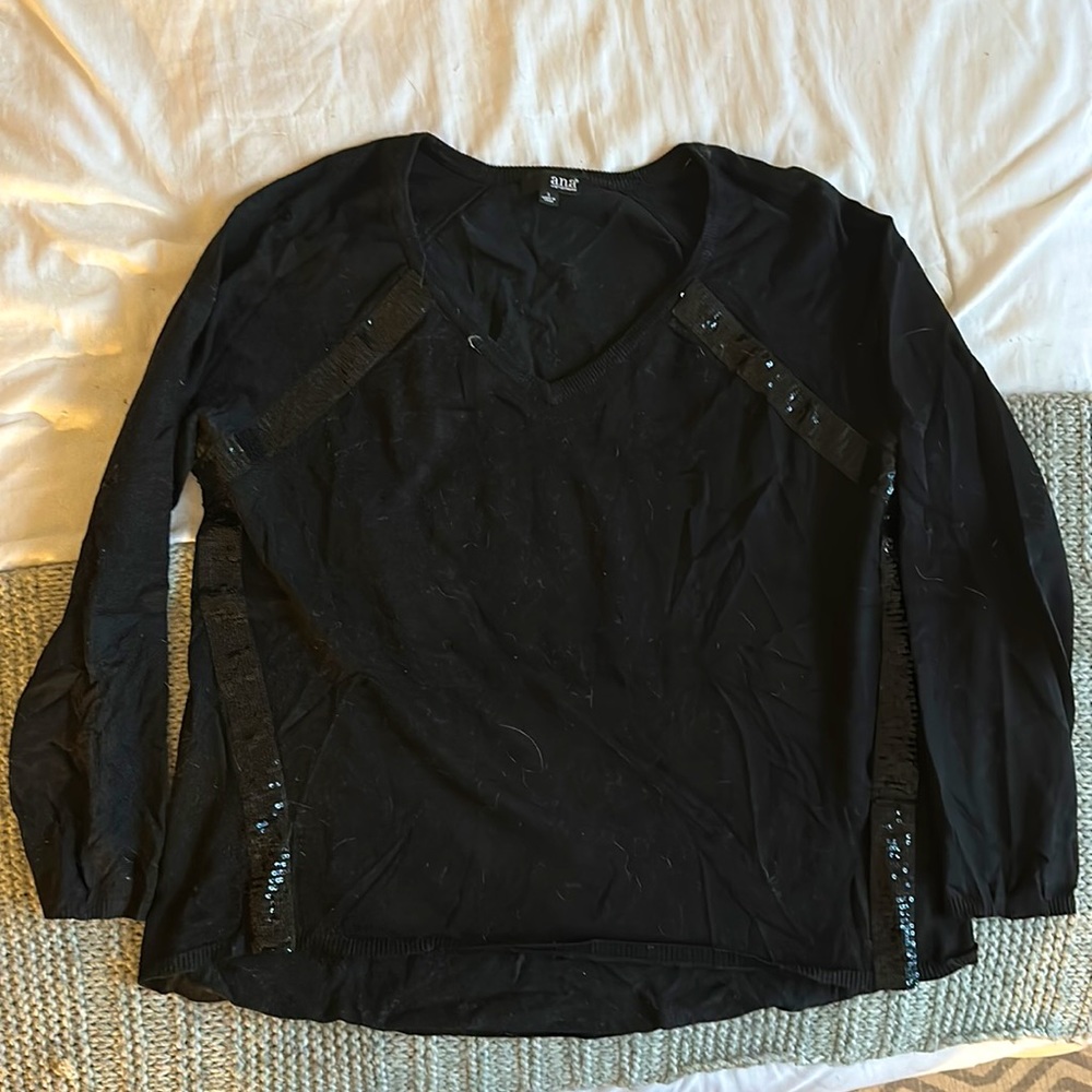 Black sequined striped crew neck-Size L